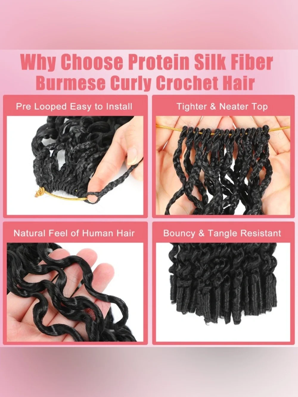Burmese Curl with Spiral Crochet Hair Curl Ends Soft Protein Fiber- FULL HEAD
